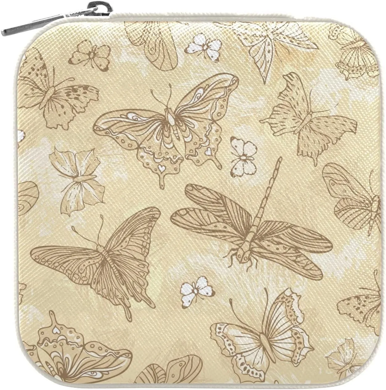 Travel Jewelry Case Box Organizer for Women Girls Man - Small Mini Portable Storage for Earring Ring Necklace - Butterfly White