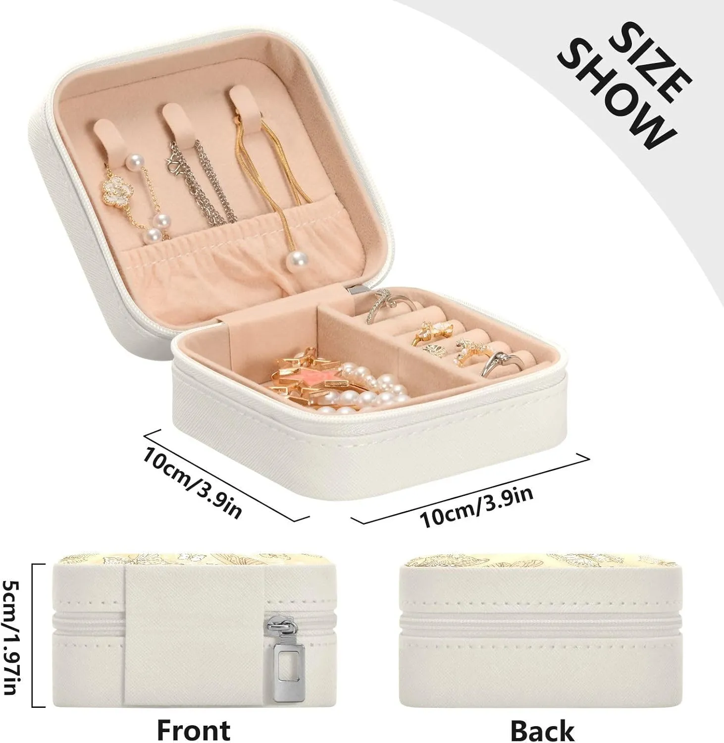 Travel Jewelry Case Box Organizer for Women Girls Man - Small Mini Portable Storage for Earring Ring Necklace - Butterfly White