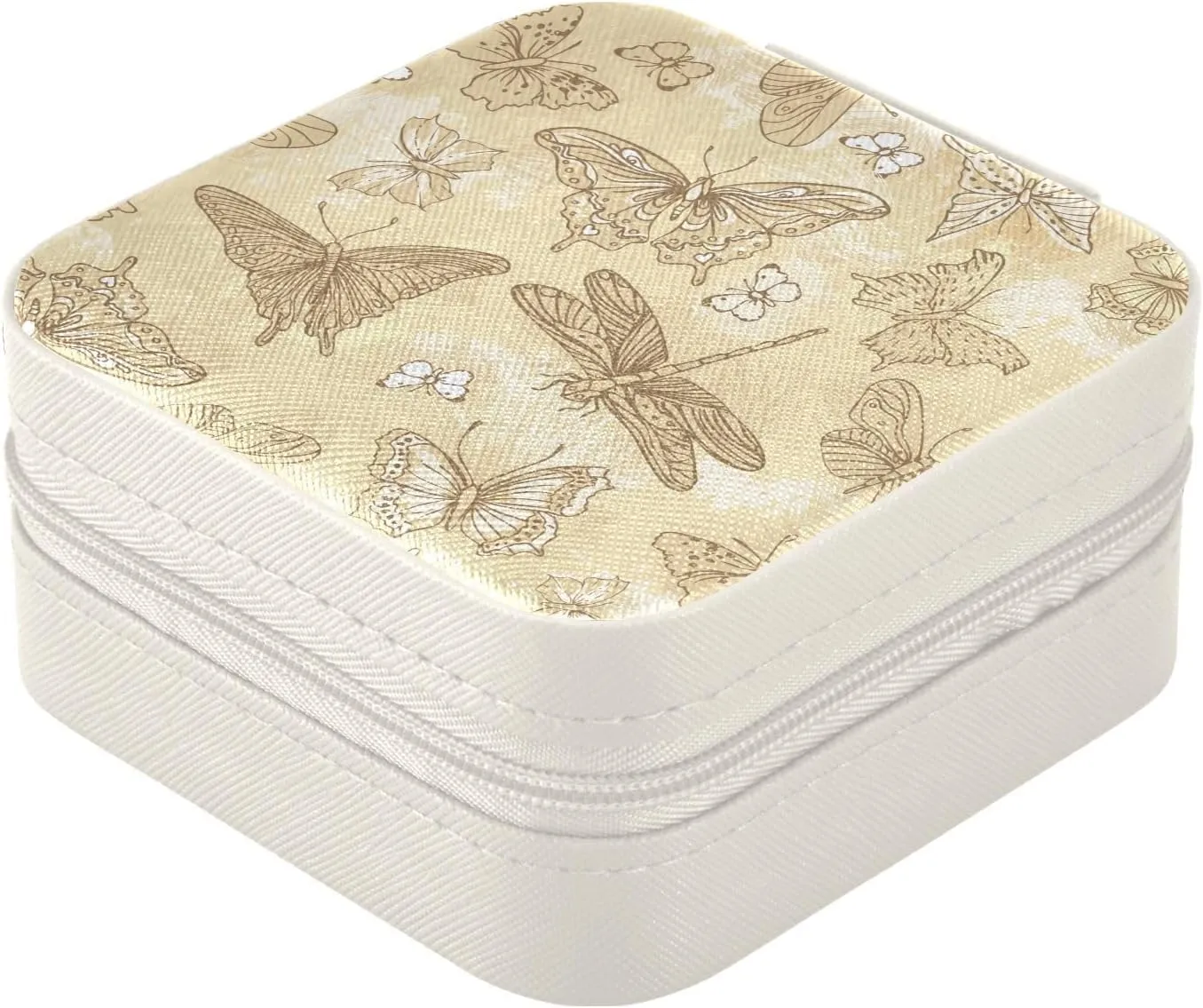 Travel Jewelry Case Box Organizer for Women Girls Man - Small Mini Portable Storage for Earring Ring Necklace - Butterfly White