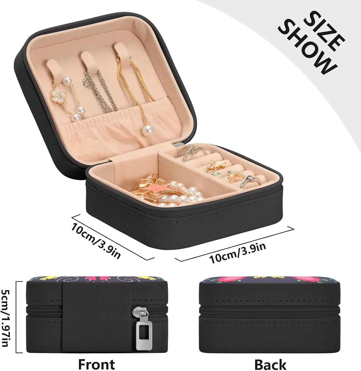 Travel Jewelry Case Jewelry Box Organizer for Women Girls Man Small Mini Portable Jewelry Storage Box for Earring Ring Necklace Boho Black