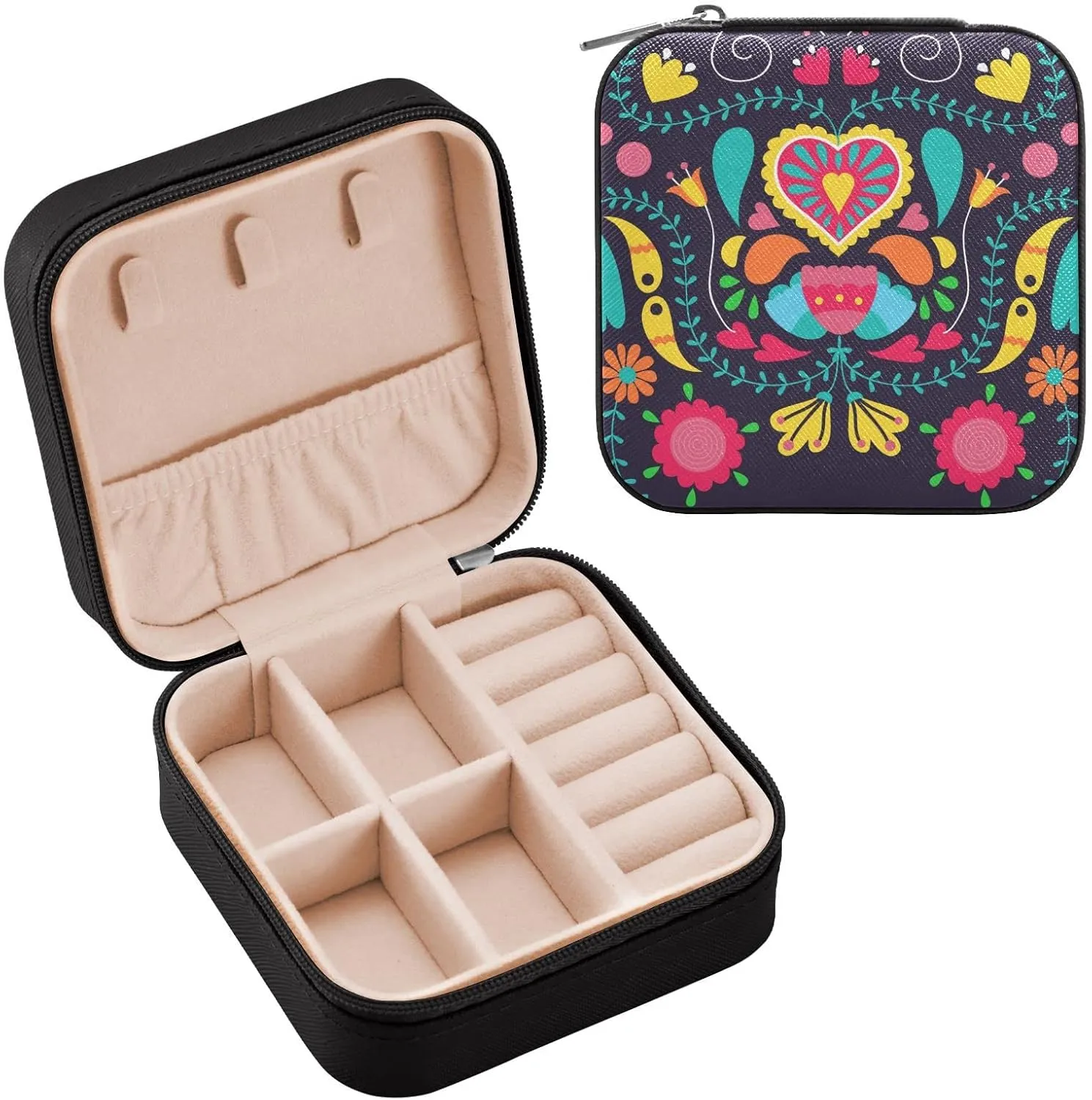 Travel Jewelry Case Jewelry Box Organizer for Women Girls Man Small Mini Portable Jewelry Storage Box for Earring Ring Necklace Boho Black
