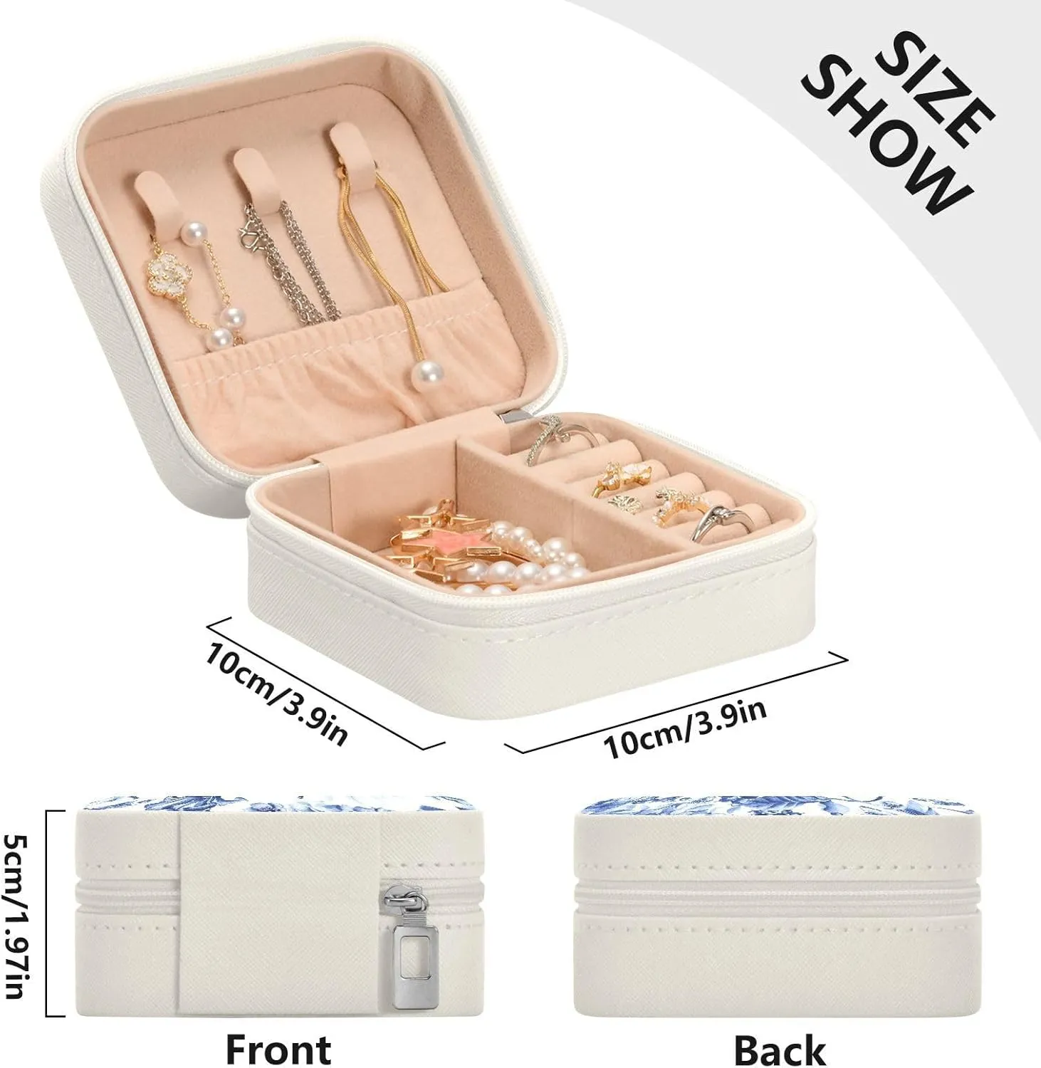 Travel Jewelry Case Jewelry Box Organizer for Women Girls Man Small Mini Portable Jewelry Storage Box for Earring Ring Necklace Flower White