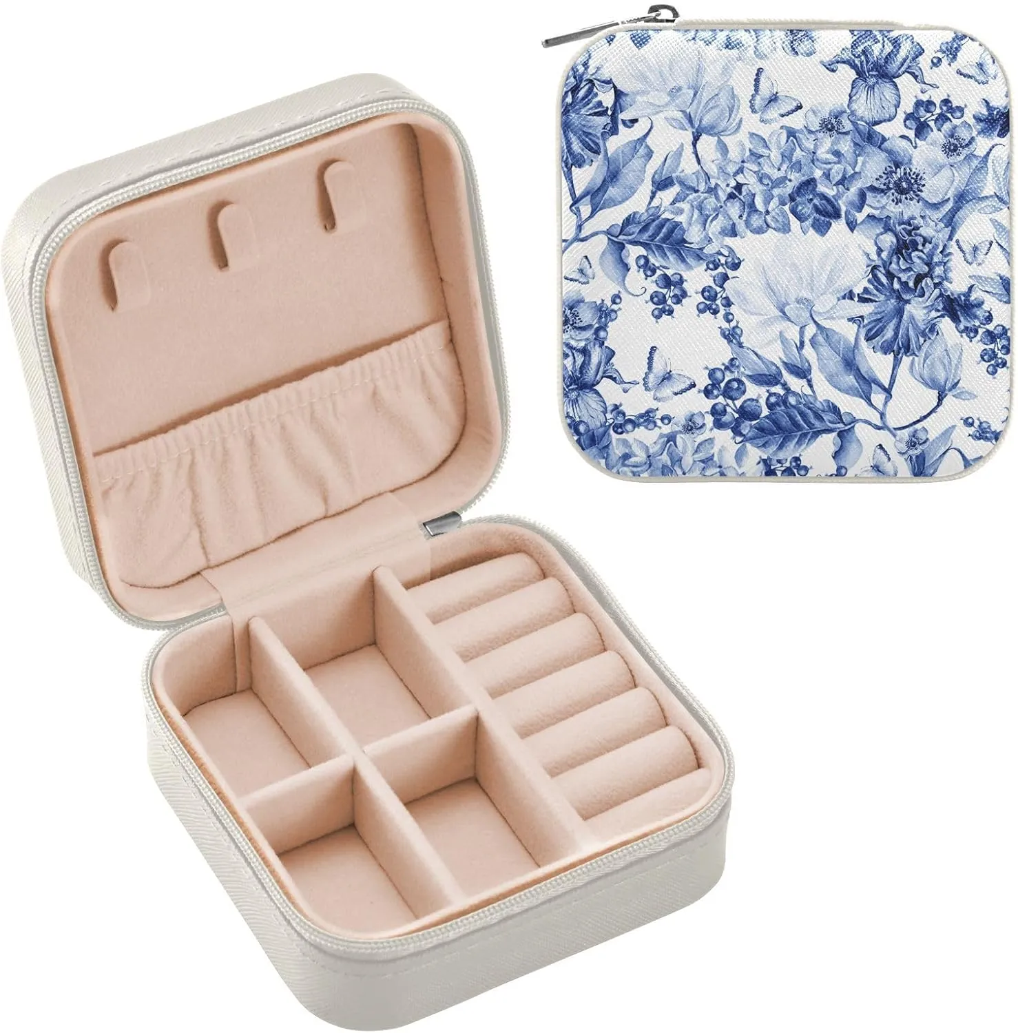 Travel Jewelry Case Jewelry Box Organizer for Women Girls Man Small Mini Portable Jewelry Storage Box for Earring Ring Necklace Flower White