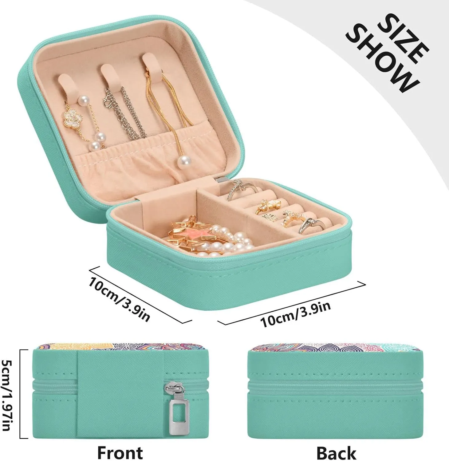 Travel Jewelry Case Jewelry Box Organizer for Women Girls Man Small Mini Portable Jewelry Storage Box for Earring Ring Necklace Mandala Green