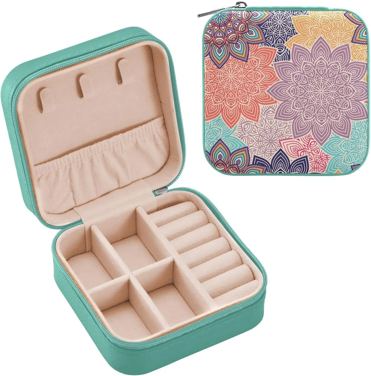 Travel Jewelry Case Jewelry Box Organizer for Women Girls Man Small Mini Portable Jewelry Storage Box for Earring Ring Necklace Mandala Green