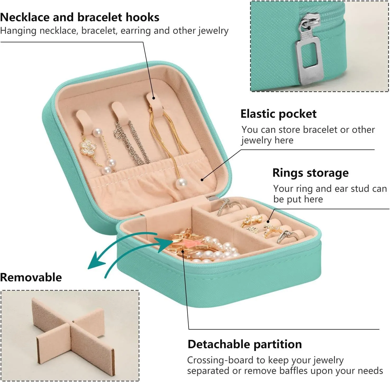 Travel Jewelry Case Jewelry Box Organizer for Women Girls Man Small Mini Portable Jewelry Storage Box for Earring Ring Necklace Mandala Green