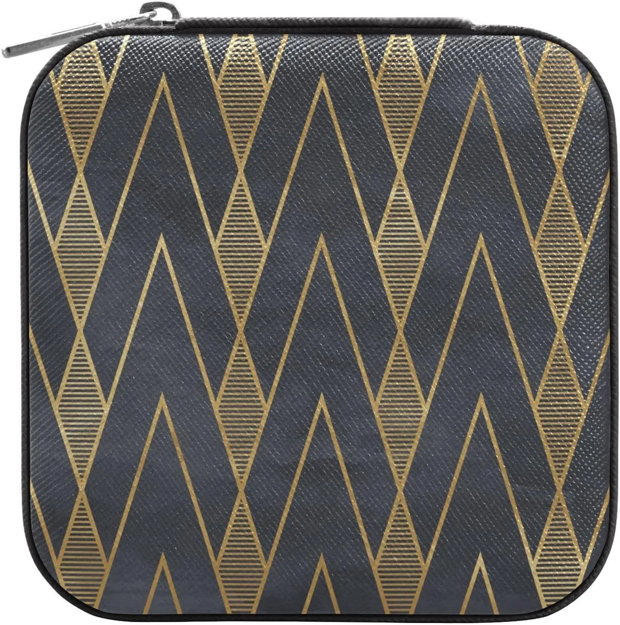 Travel Jewelry Case Jewelry Box Organizer for Women Girls Man Small Mini Portable Jewelry Storage Box for Earring Ring Necklace Simple Pattern Gold Black