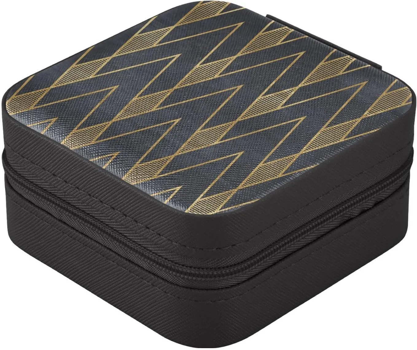 Travel Jewelry Case Jewelry Box Organizer for Women Girls Man Small Mini Portable Jewelry Storage Box for Earring Ring Necklace Simple Pattern Gold Black