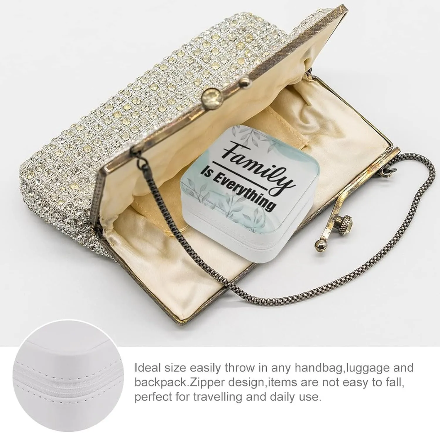 Travel Jewelry Organizer Case, Jewelry Storage Bag for Women Necklace, Earrings, Rings, Bracelet, Gifts for Mom, Girlfriend, Family Is Everything