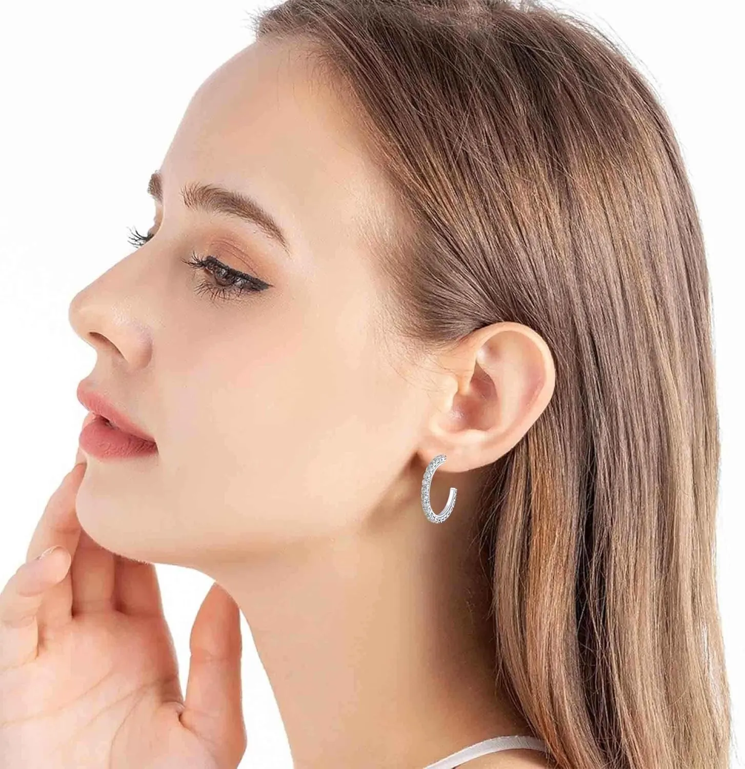 Trendy Austrian Crystal Open Hoop Earrings for Women 14K Gold Plated Hypoallergenic Jewelry Gifts for Women