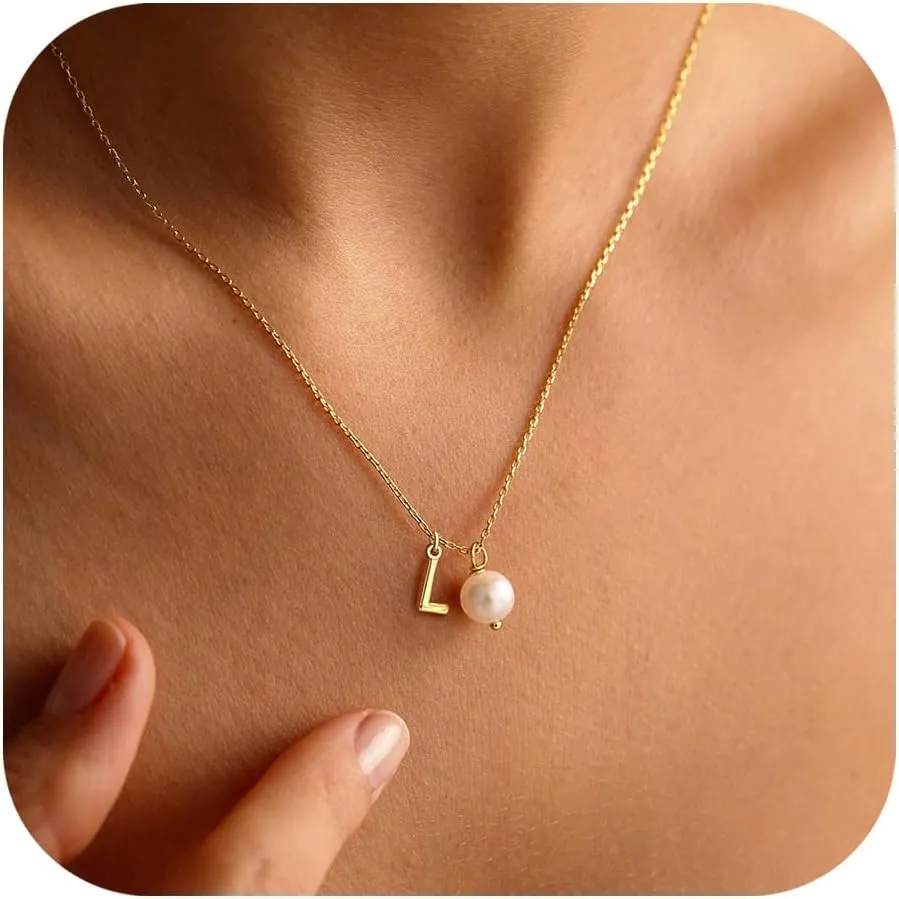 Turandoss Gold Pearl Necklace for Women - 14K Gold Plated Initial Necklaces for Women with 8MM Shining Pearl Pendant Gold Jewelry for Women Birthday Gifts Wedding Gifts for Bridesmaid Christmas Gifts