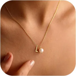 Turandoss Gold Pearl Necklace for Women - 14K Gold Plated Initial Necklaces for Women with 8MM Shining Pearl Pendant Gold Jewelry for Women Birthday Gifts Wedding Gifts for Bridesmaid Christmas Gifts