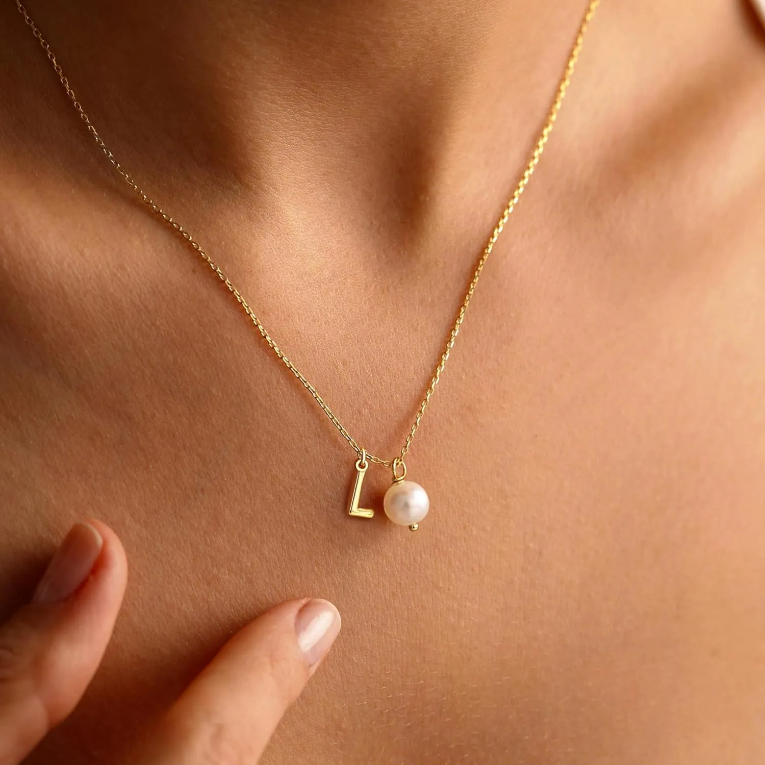 Turandoss Gold Pearl Necklace for Women - 14K Gold Plated Initial Necklaces for Women with 8MM Shining Pearl Pendant Gold Jewelry for Women Birthday Gifts Wedding Gifts for Bridesmaid Christmas Gifts