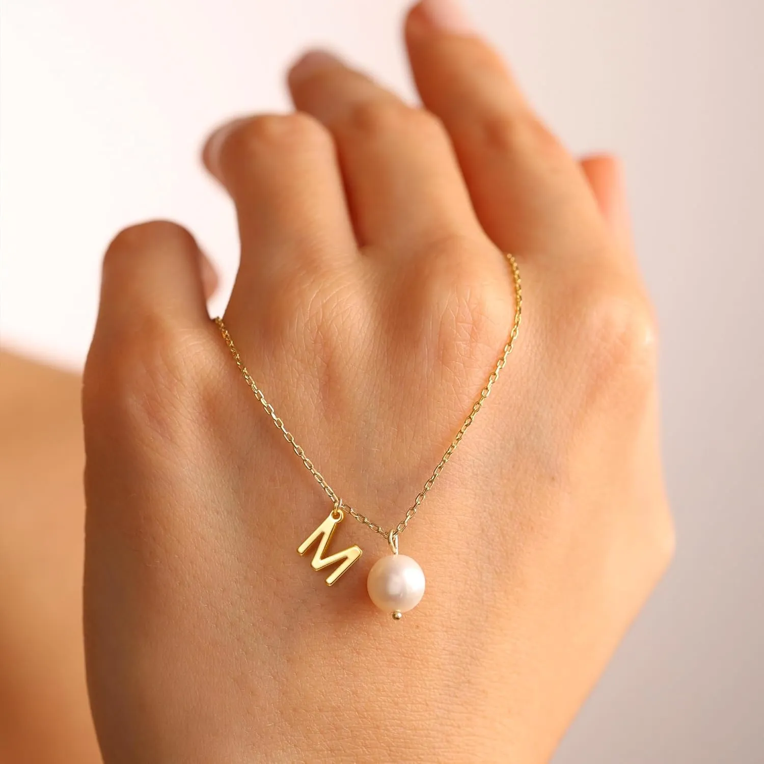 Turandoss Gold Pearl Necklace for Women - 14K Gold Plated Initial Necklaces for Women with 8MM Shining Pearl Pendant Gold Jewelry for Women Birthday Gifts Wedding Gifts for Bridesmaid Christmas Gifts