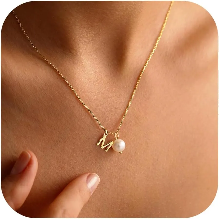 Turandoss Gold Pearl Necklace for Women - 14K Gold Plated Initial Necklaces for Women with 8MM Shining Pearl Pendant Gold Jewelry for Women Birthday Gifts Wedding Gifts for Bridesmaid Christmas Gifts