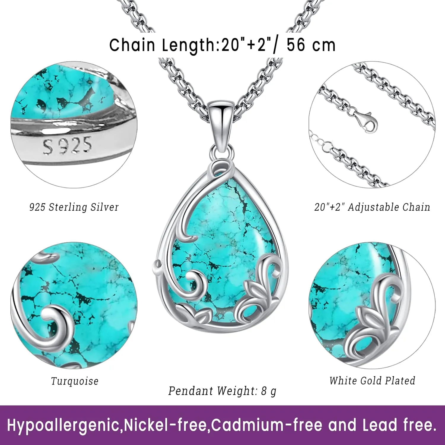 Turquoise Jewelry for Women Men 925 Sterling Silver Pendant Urn Necklaces for Ashes Picture Locket Necklace Thor Hammer Yggdrasil Virgen De Guadalupe St Michael Christopher Judas Witches Knot Necklace