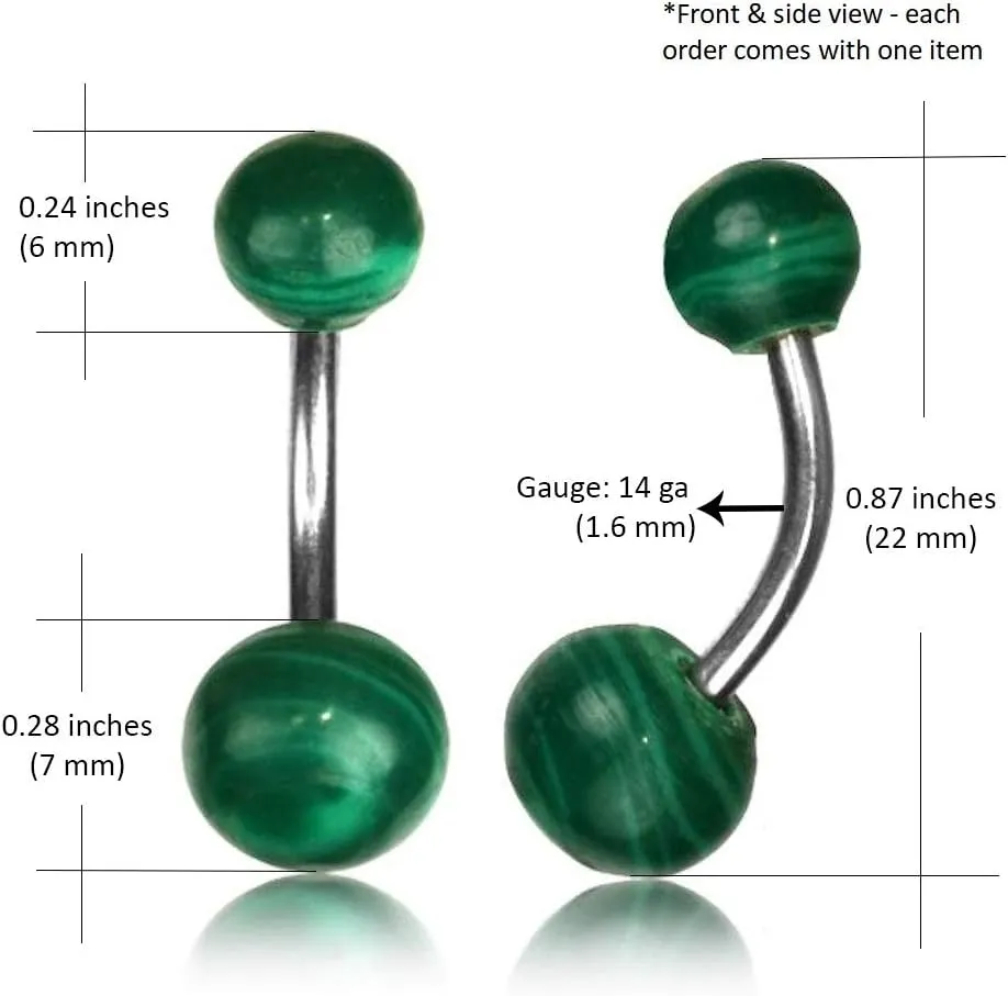 Turquoise or Green Malachite Belly Button Ring Piercing for Women - Navel Belly Button Rings with Surgical Steel