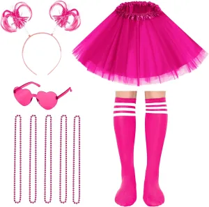 Tutu Costume Accessories Set Tulle Tutu Skirt 4 Layered Tutu Wear Pom Pom Headband with Heart Glasses Necklace and Tube Socks