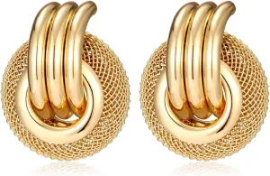 Twisted Earrings Round Double Circle Stud Earrings Statement Chunky Polished Drop Hoop Earrings For Women