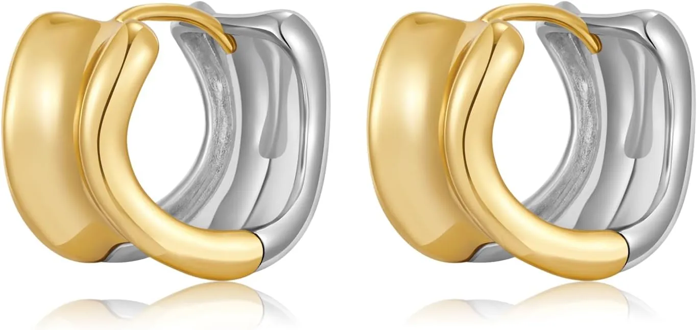 Two Tone Hoop Earrings For Women Gold And Silver Hoop Earrings Two Tone Twisted Statement Earrings Chunky Mixed Metal Earrings Fashion Jewelry Gift