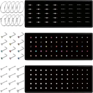 Ubjuliwa 160pcs 20G-22G 1.5mm 2mm 2.5mm Nose Studs Stainless Steel Nose Rings Studs Crystal Rhinestone Stud Nose Rings for Women Nose Piercing Jewelry