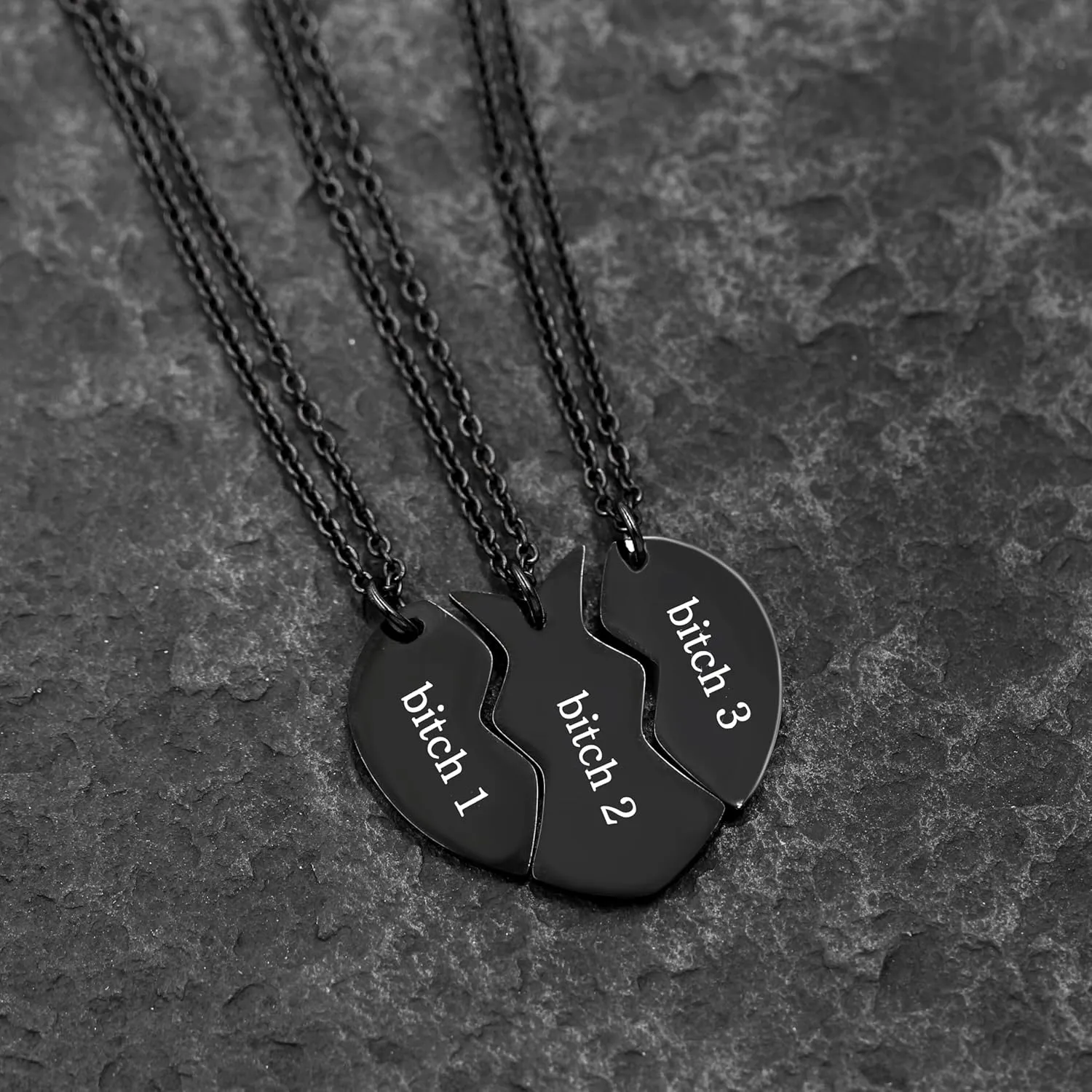Uloveido 3 Pieces BFF Necklace Black Stainless Steel Matching Puzzle Heart Shape Best Friends Necklaces for 3 Lady Friendship Birthday Gifts