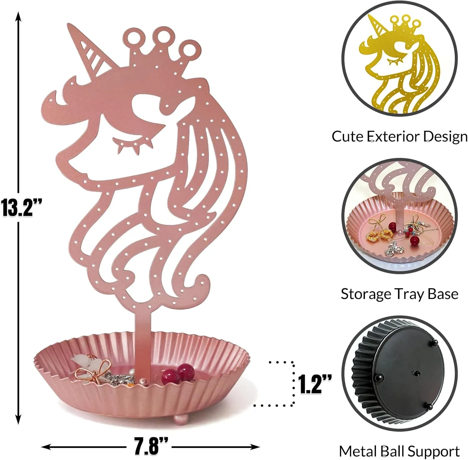 Unicorn Earring Holder Organizer Decor Stud Earrings Tree 81 Holes,Jewelry Earring Display,Metal Earring Storage Stand with Tray Gift for Teens Girls Kids Women (Pink)