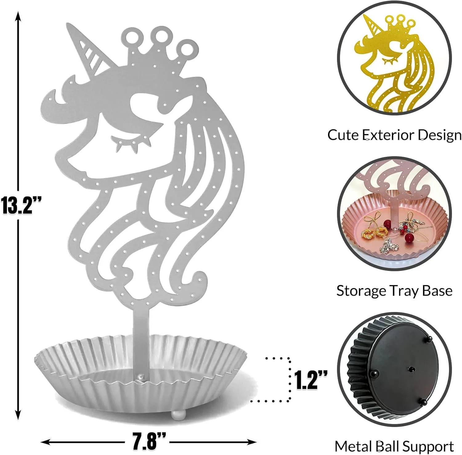 Unicorn Earring Holder Organizer Decor Stud Earrings Tree 81 Holes,Jewelry Earring Display,Metal Earring Storage Stand with Tray Gift for Teens Girls Kids Women (Silvery)