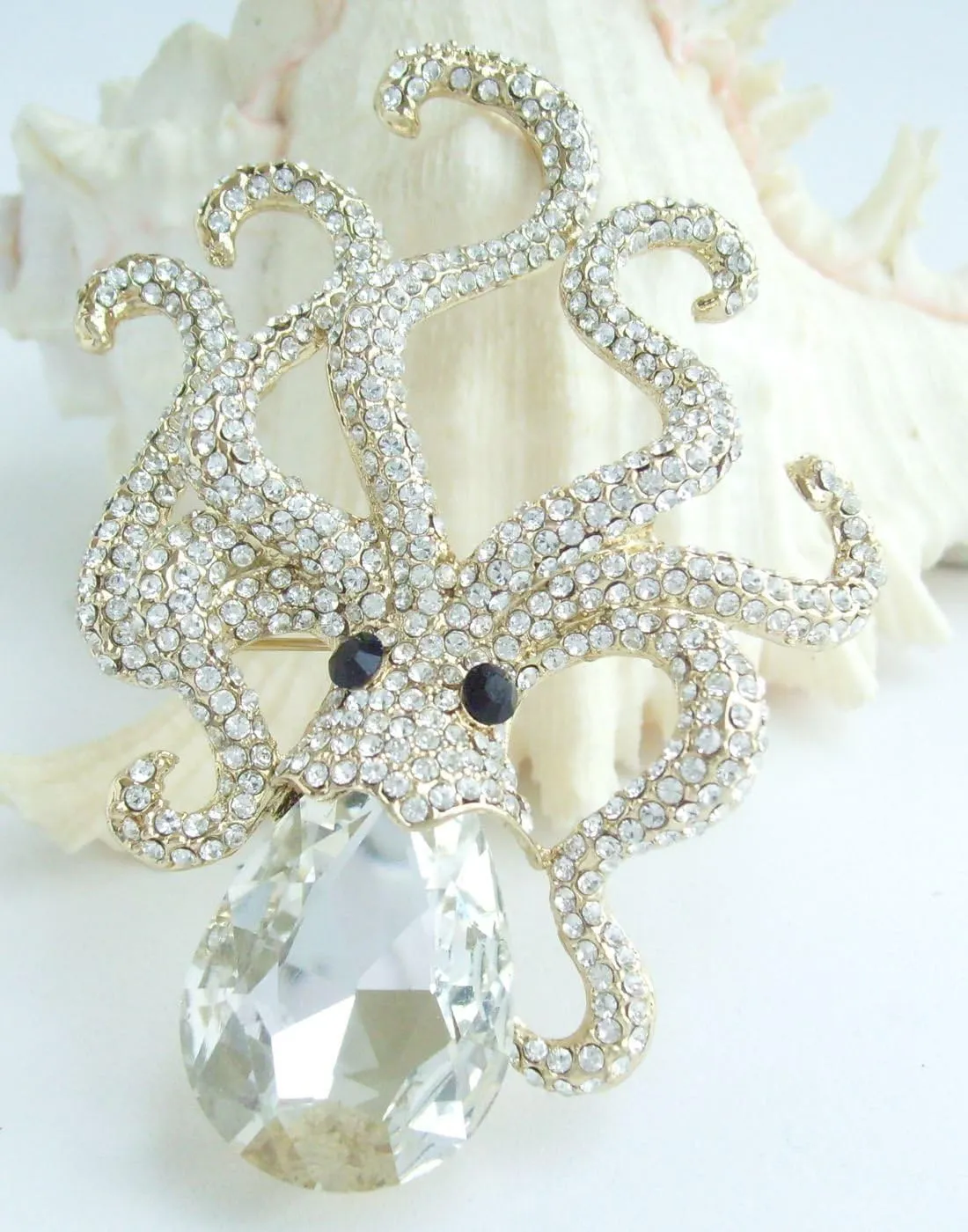 Unique 3.15" Austrian Crystal Octopus Brooch Pin Pendant BZ5097