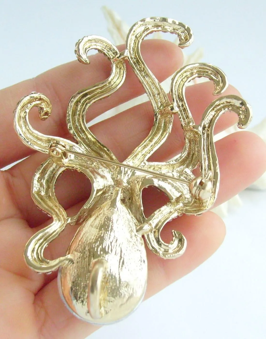 Unique 3.15" Austrian Crystal Octopus Brooch Pin Pendant BZ5097