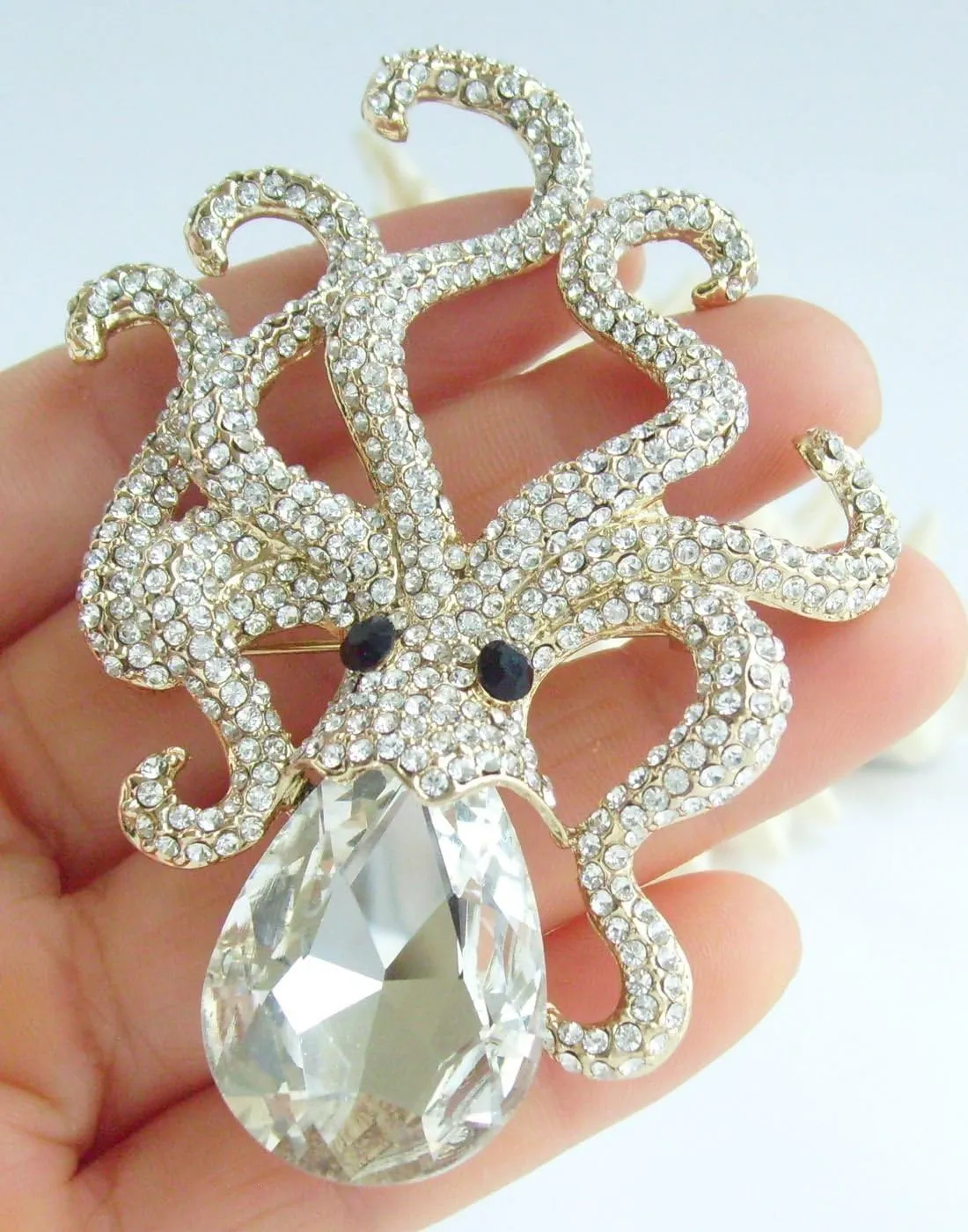 Unique 3.15" Austrian Crystal Octopus Brooch Pin Pendant BZ5097