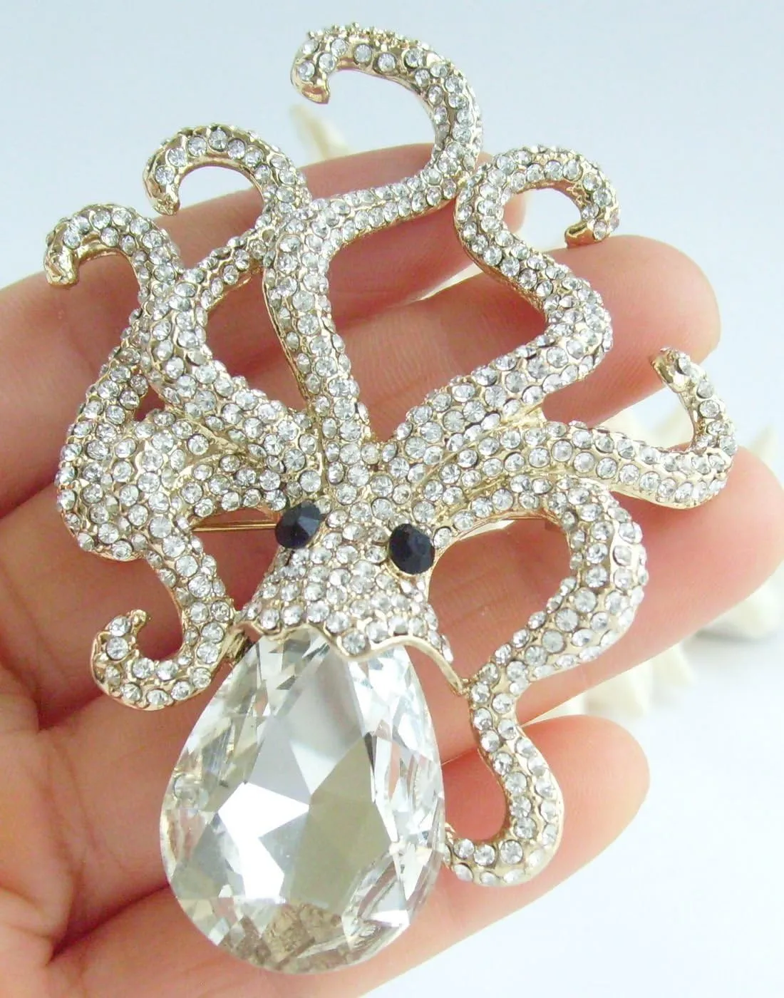 Unique 3.15" Austrian Crystal Octopus Brooch Pin Pendant BZ5097