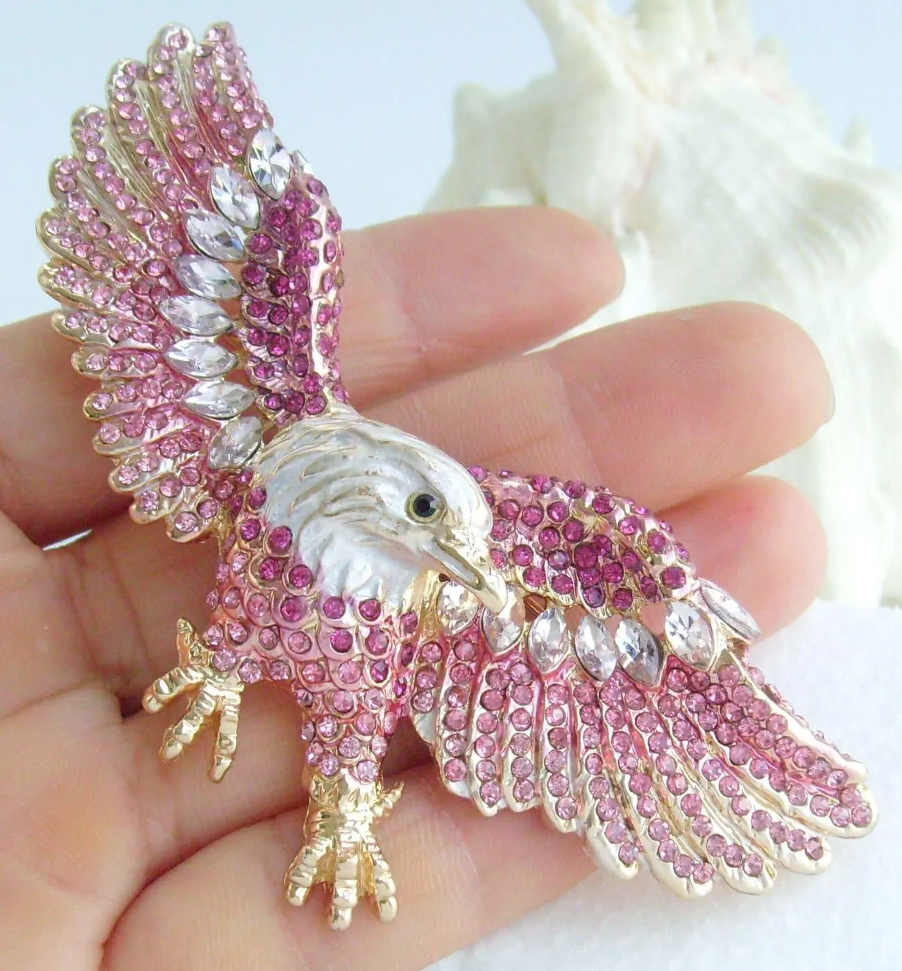 Unique 3.15" Eagle Brooch Pin Rhinestone Crystal Pendant BZ4717