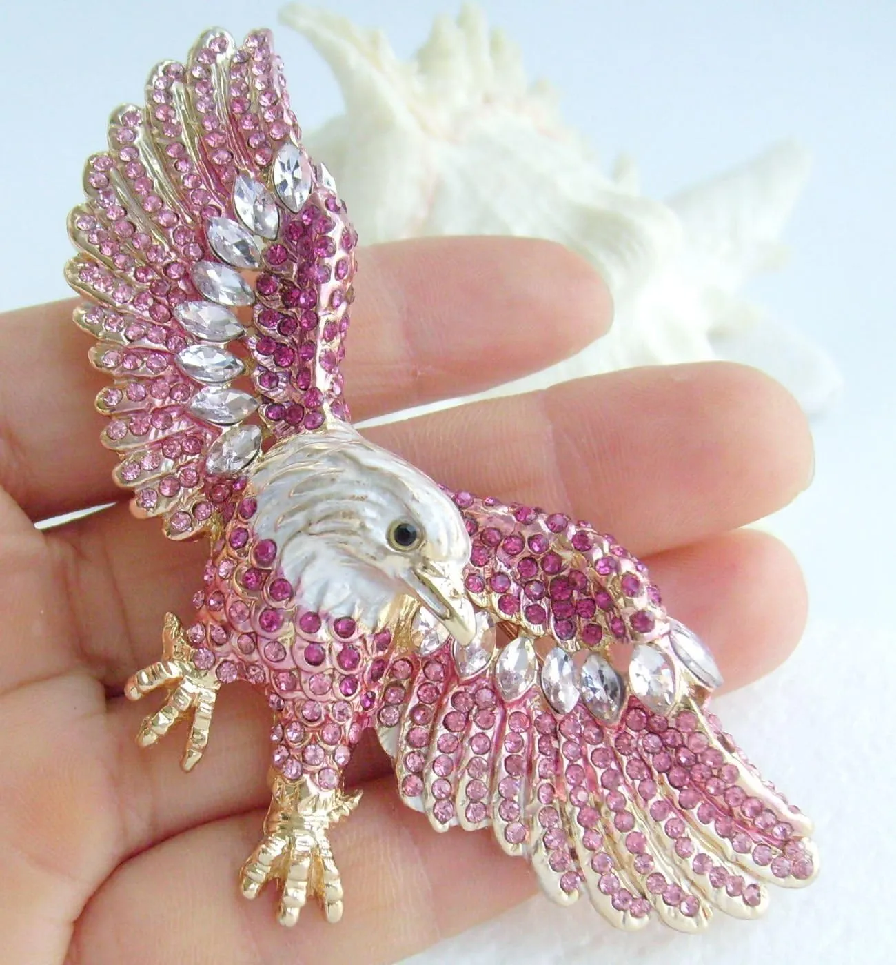 Unique 3.15" Eagle Brooch Pin Rhinestone Crystal Pendant BZ4717
