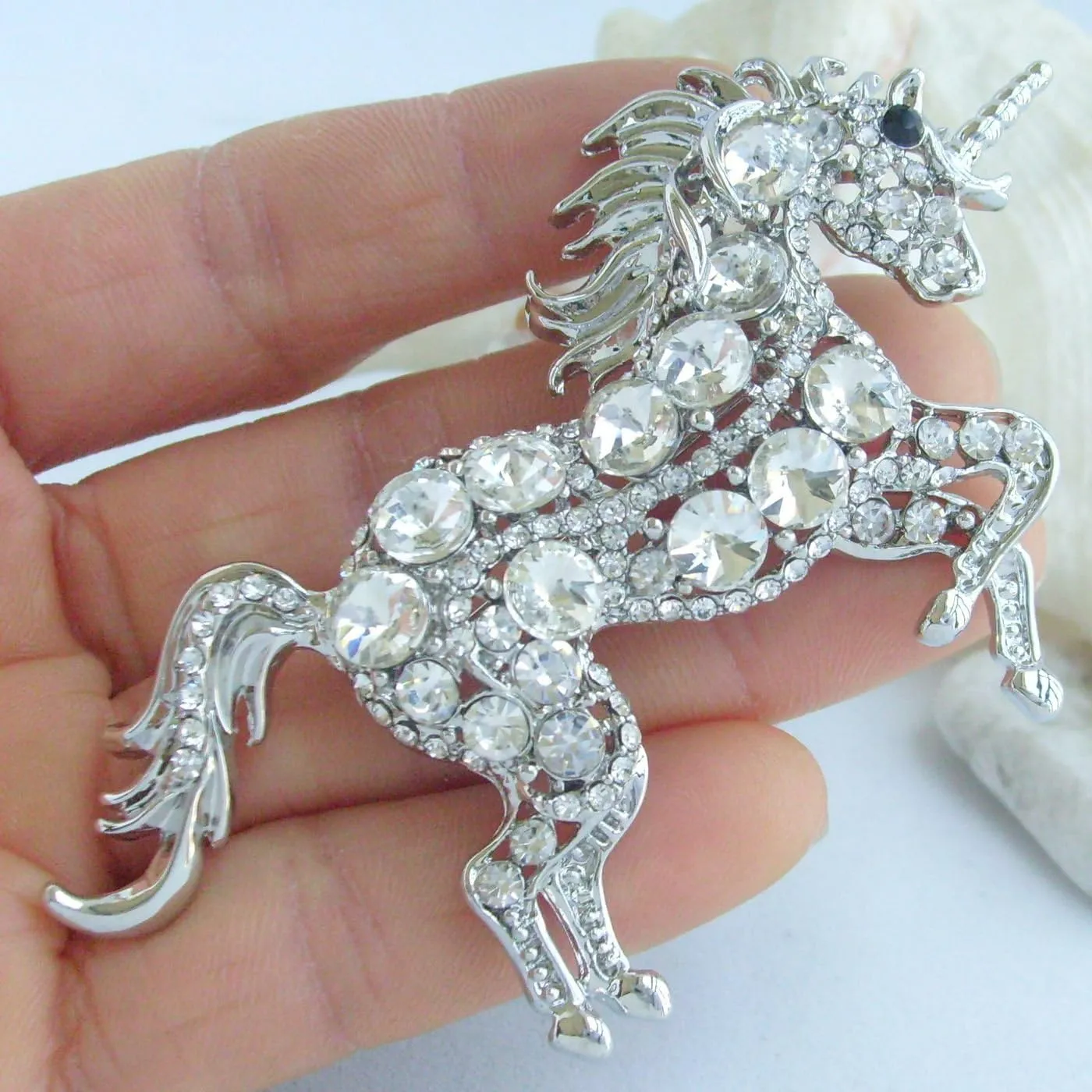 Unique Animal Unicorn Horse Brooch Pin Pendant Austrian Crystal BZ6172