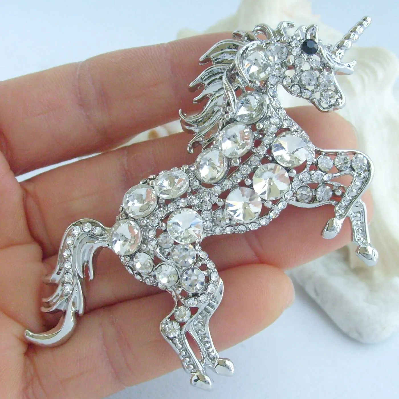 Unique Animal Unicorn Horse Brooch Pin Pendant Austrian Crystal BZ6172