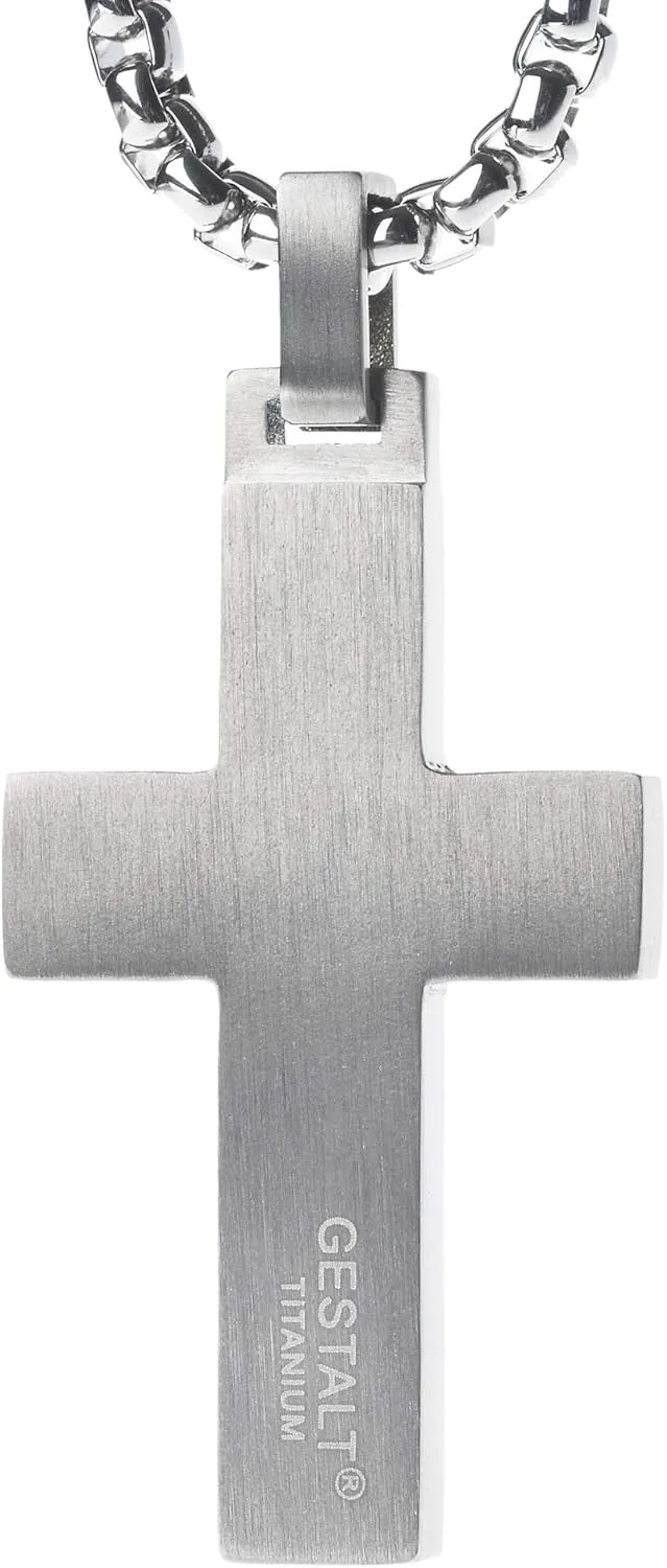 Unique GESTALT Titanium Cross Necklace with KOA Wood Inlay.