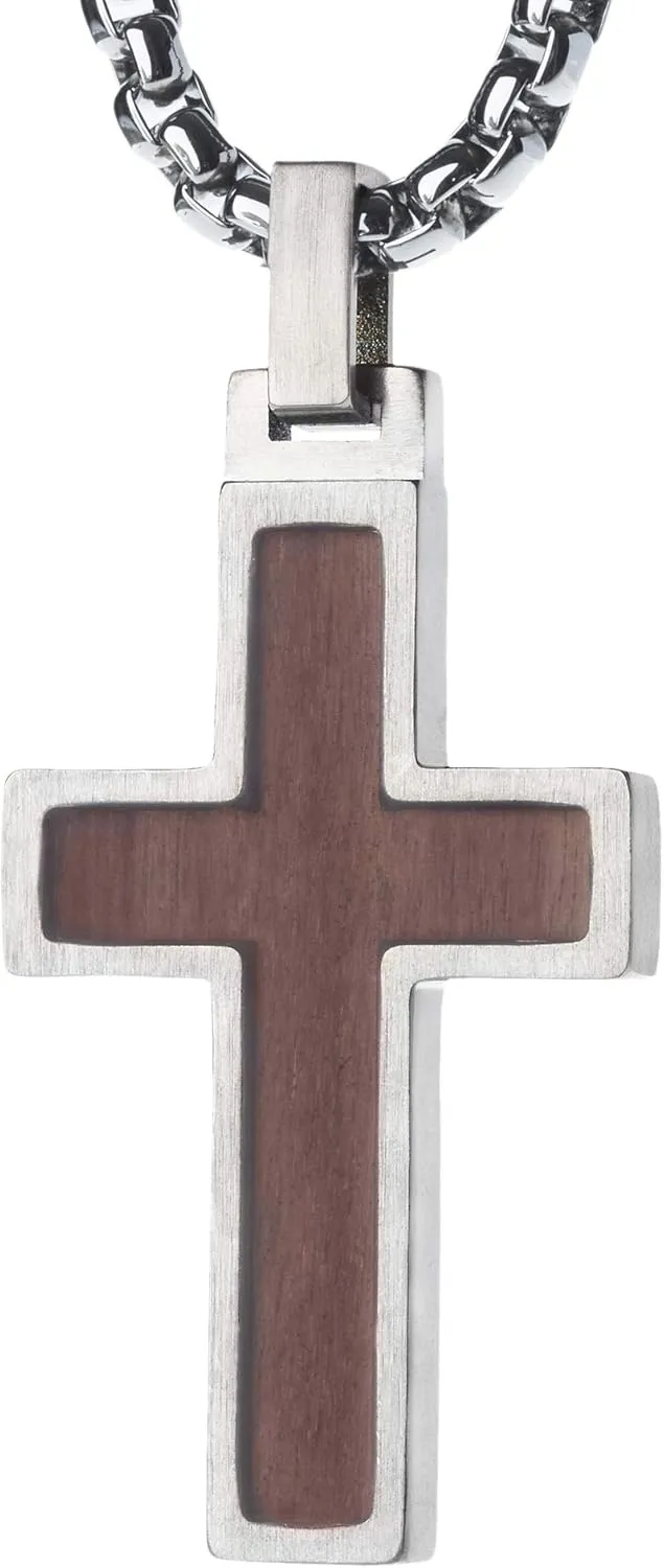 Unique GESTALT Titanium Cross Necklace with KOA Wood Inlay.