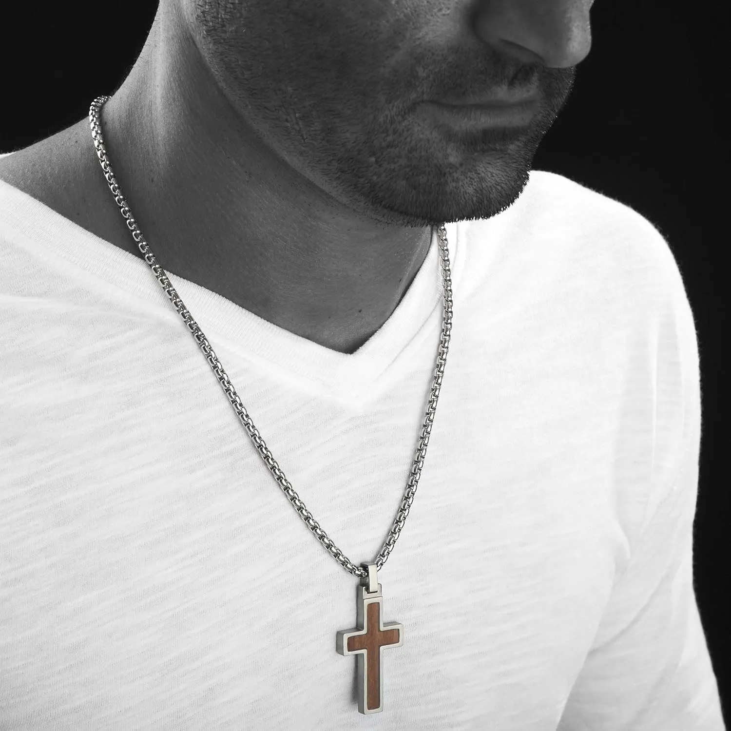 Unique GESTALT Titanium Cross Necklace with KOA Wood Inlay.