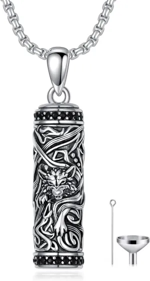 Urn Necklaces for Ashes 925 Sterling Silver Wolf Eagle Dragon Butterfly Sunflower Urn Keepsake Pendant Cremation Jewelry Gifts for Women Men