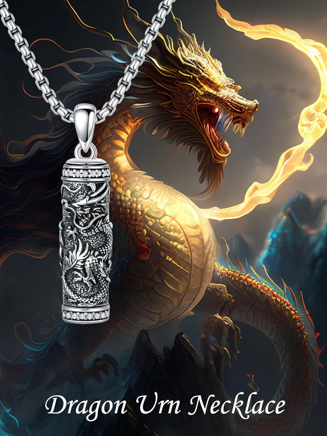 Urn Necklaces for Ashes 925 Sterling Silver Wolf Eagle Dragon Butterfly Sunflower Urn Keepsake Pendant Cremation Jewelry Gifts for Women Men
