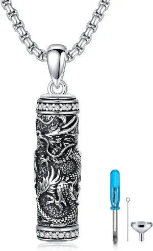 Urn Necklaces for Ashes 925 Sterling Silver Wolf Eagle Dragon Butterfly Sunflower Urn Keepsake Pendant Cremation Jewelry Gifts for Women Men