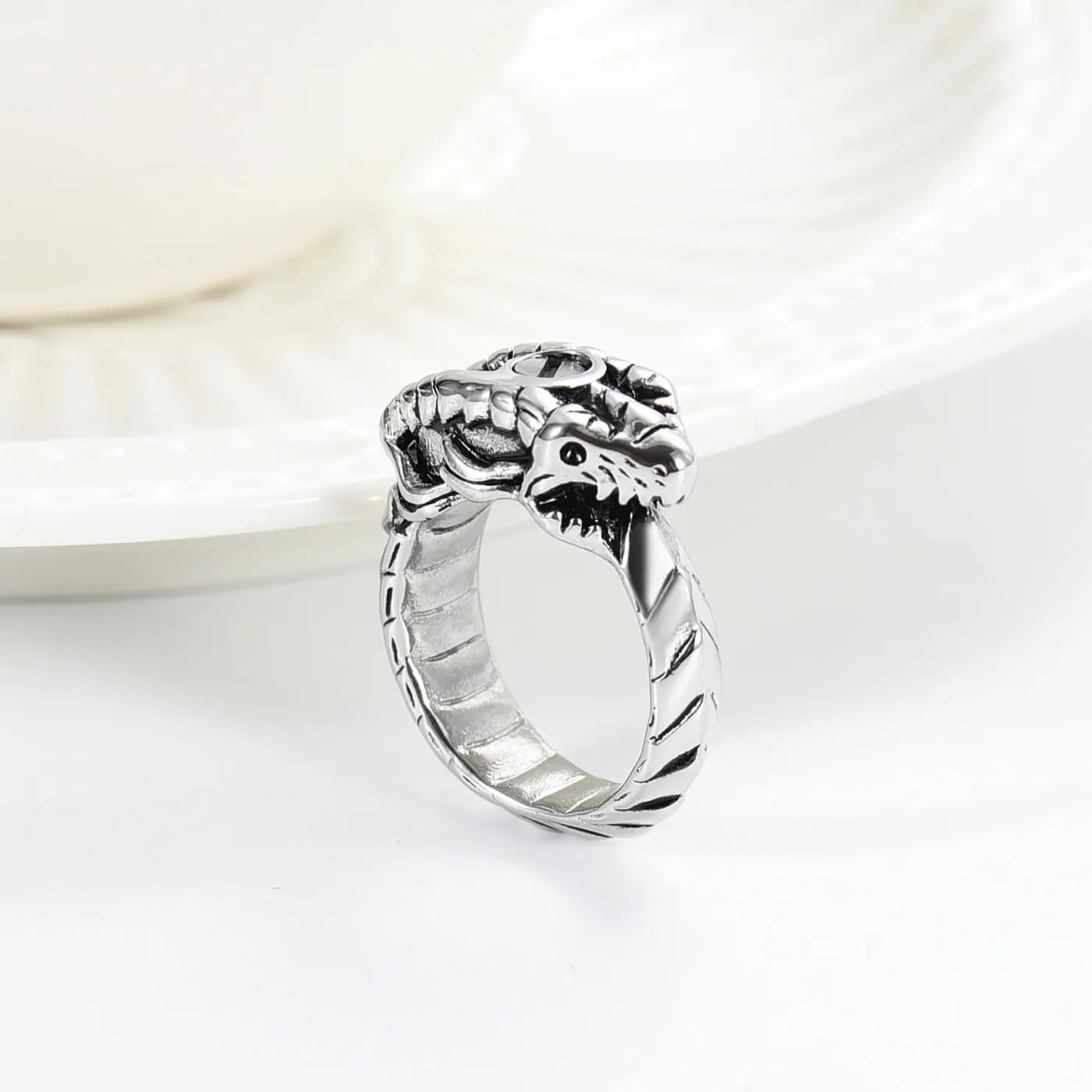 Urn Rings For Ashes Ouroboros Cremation Urn Ring For Ashes Stainless Steel Memorial Jewelry Loved Ones Ash Holder Keepsake Rings For Men Women Gifts-T11