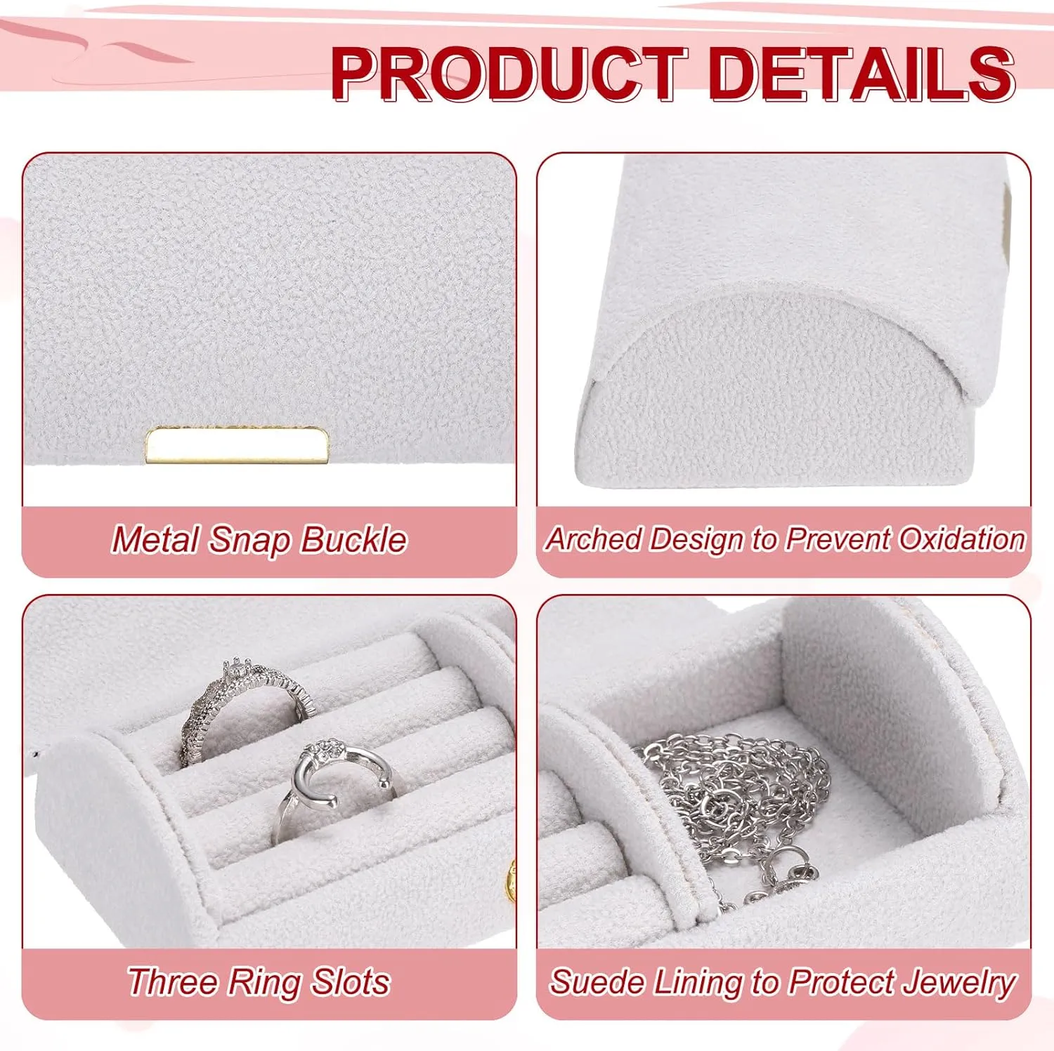 uxcell Small Travel Jewelry Box, Ring Box Jewelry Holder Portable Jewelry Storage Organizer Case for Rings Necklace Earrings Gift for Women Girls with Gift Box, Grey