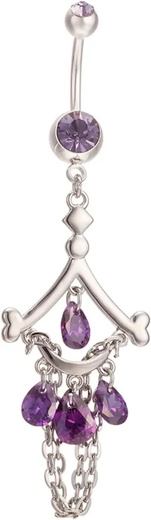 Valentine Gifts for Women, Navel Rings Surgical Steel Cubic Zirconia Silver Tassel Eye 5.75G for Women Girls Body Piercing Jewelry