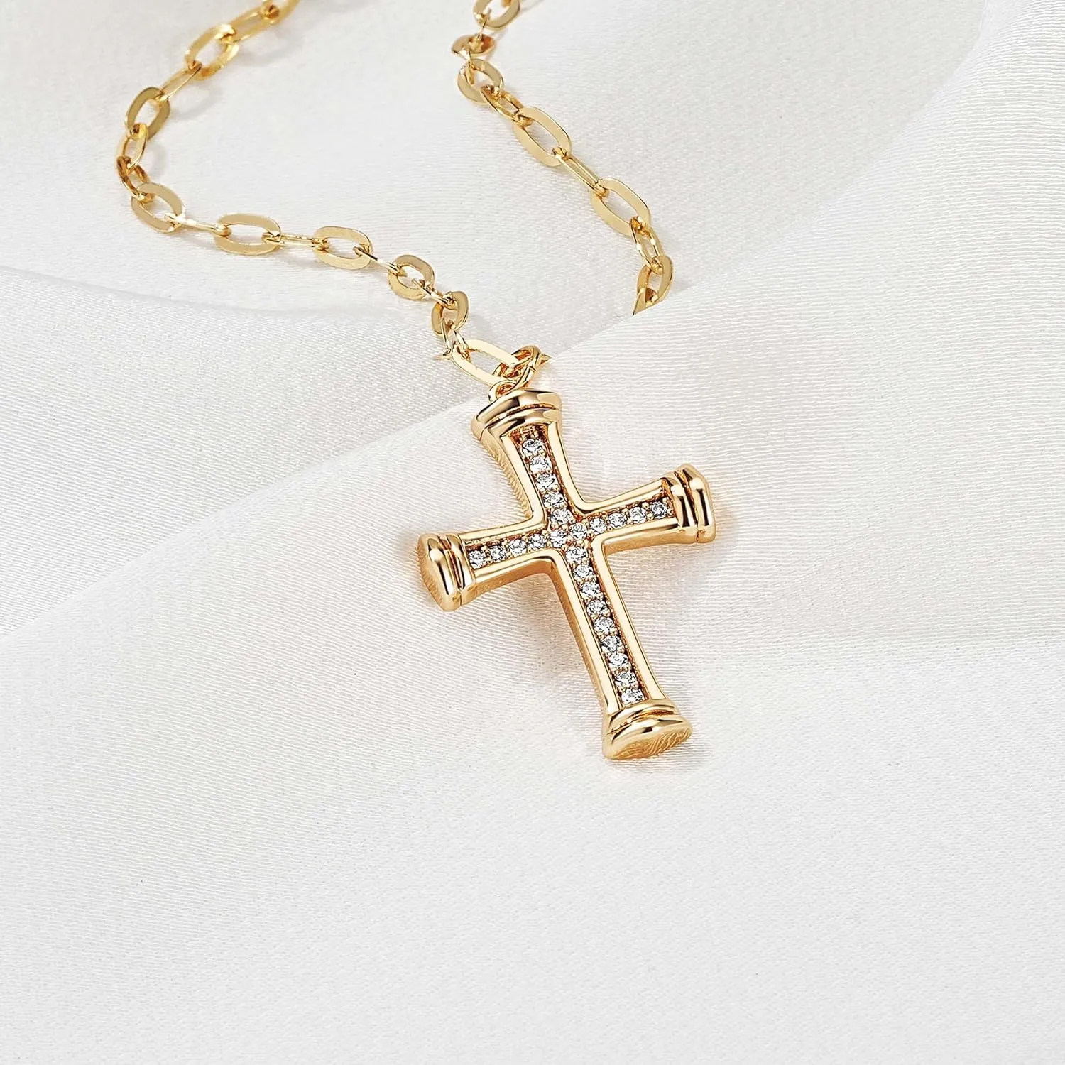 Valloey Rover Cross Necklace for Women,Dainty 14K Real Gold Plated Diamond Cubic Zirconia Cross Crucifix Faith Pendant Necklace Trendy Christian Easter Basket Essentials Stuffers Religious Jewelry Gifts for Women Mom