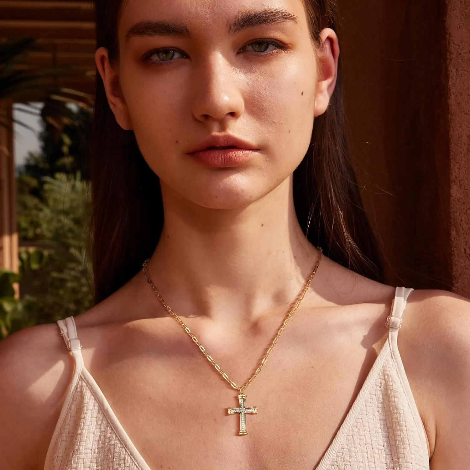 Valloey Rover Cross Necklace for Women,Dainty 14K Real Gold Plated Diamond Cubic Zirconia Cross Crucifix Faith Pendant Necklace Trendy Christian Easter Basket Essentials Stuffers Religious Jewelry Gifts for Women Mom