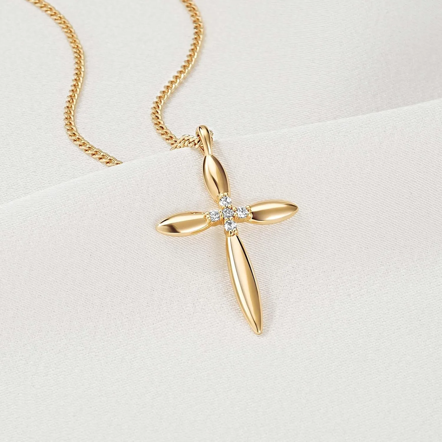 Valloey Rover Cross Necklace for Women,Dainty 14K Real Gold Plated Diamond Cubic Zirconia Cross Crucifix Faith Pendant Necklace Trendy Christian Easter Basket Essentials Stuffers Religious Jewelry Gifts for Women Mom