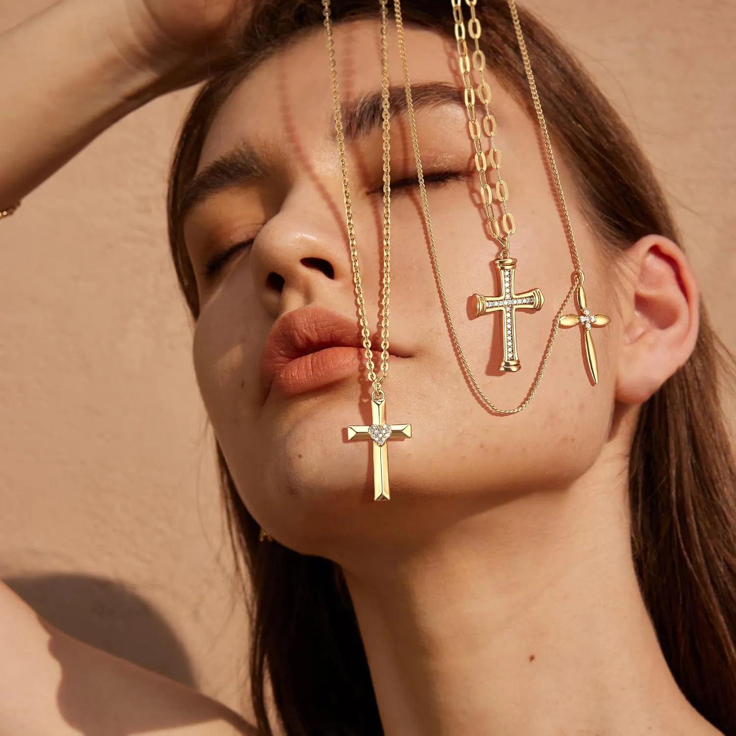 Valloey Rover Cross Necklace for Women,Dainty 14K Real Gold Plated Diamond Cubic Zirconia Cross Crucifix Faith Pendant Necklace Trendy Christian Easter Basket Essentials Stuffers Religious Jewelry Gifts for Women Mom