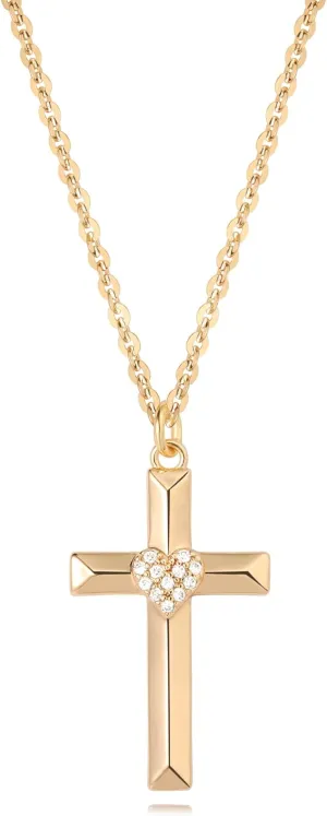 Valloey Rover Cross Necklace for Women,Dainty 14K Real Gold Plated Diamond Cubic Zirconia Cross Crucifix Faith Pendant Necklace Trendy Christian Easter Basket Essentials Stuffers Religious Jewelry Gifts for Women Mom